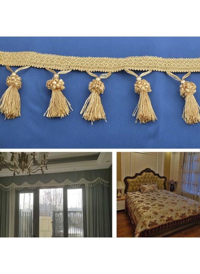 Kuasting Fringe Tassel Lace Trim 12.5 Yards Braided Hanging Beads Handwork DIY Craft Sewing Accessory Lace for Home Curtain Table Decoration (Golden) - Image 4