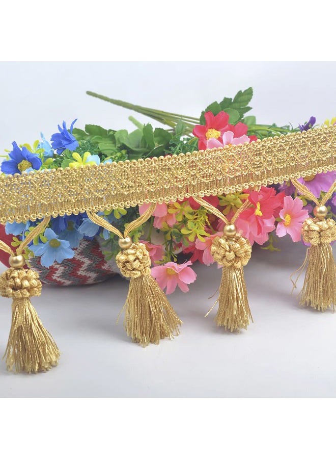 Kuasting Fringe Tassel Lace Trim 12.5 Yards Braided Hanging Beads Handwork DIY Craft Sewing Accessory Lace for Home Curtain Table Decoration (Golden) - Image 3