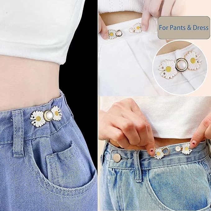KUZUKI KUZUKI Waist Buckle for Loose Jeans Pants Jeans Adjustable Button pins Pearl Detachable Instant Button Tightener Set Waist Buckl Loose Jeans Pants Detachable Buttons Pack of 1 White Flower - Image 5