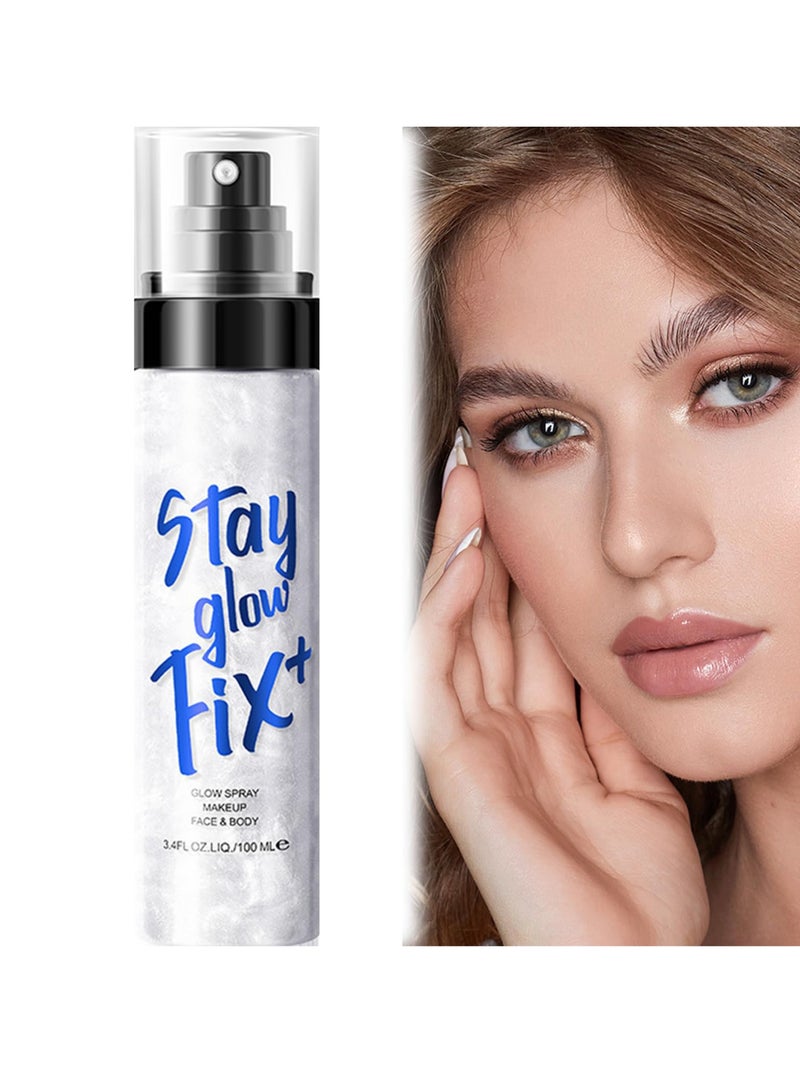 Excefore بخاخ تثبيت الوجه، رذاذ مرطب مضيء بلمسة نهائية متألقة، بخاخ خفيف الوزن يدوم طويلاً وينعش المكياج، بخاخ تثبيت للتحكم في الزيت (100 مل، فضي) - Image 1