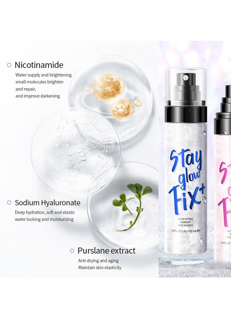 Excefore بخاخ تثبيت الوجه، رذاذ مرطب مضيء بلمسة نهائية متألقة، بخاخ خفيف الوزن يدوم طويلاً وينعش المكياج، بخاخ تثبيت للتحكم في الزيت (100 مل، فضي) - Image 3