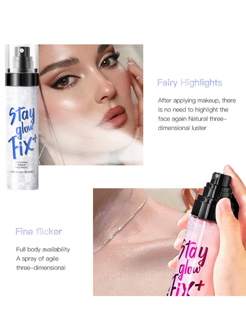 Excefore بخاخ تثبيت الوجه، رذاذ مرطب مضيء بلمسة نهائية متألقة، بخاخ خفيف الوزن يدوم طويلاً وينعش المكياج، بخاخ تثبيت للتحكم في الزيت (100 مل، فضي) - Image 2