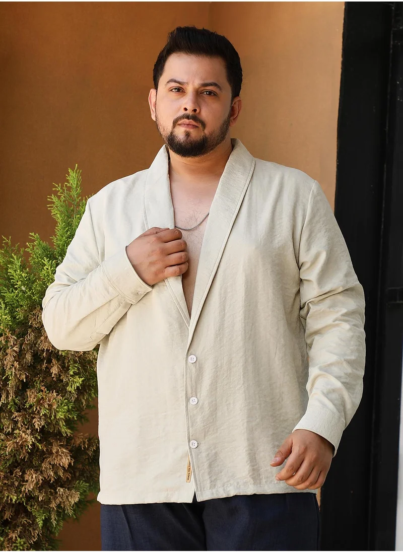 انستافاب بلس Instafab Plus Men's Light Pistachio Solid Shawl Collar Relaxed Shirt For Casual Wear | Shawl Collar | Long Cuffed Sleeves | Button Closure | Plus Size Shirt Crafted With Comfort Fit For Everyday Wear