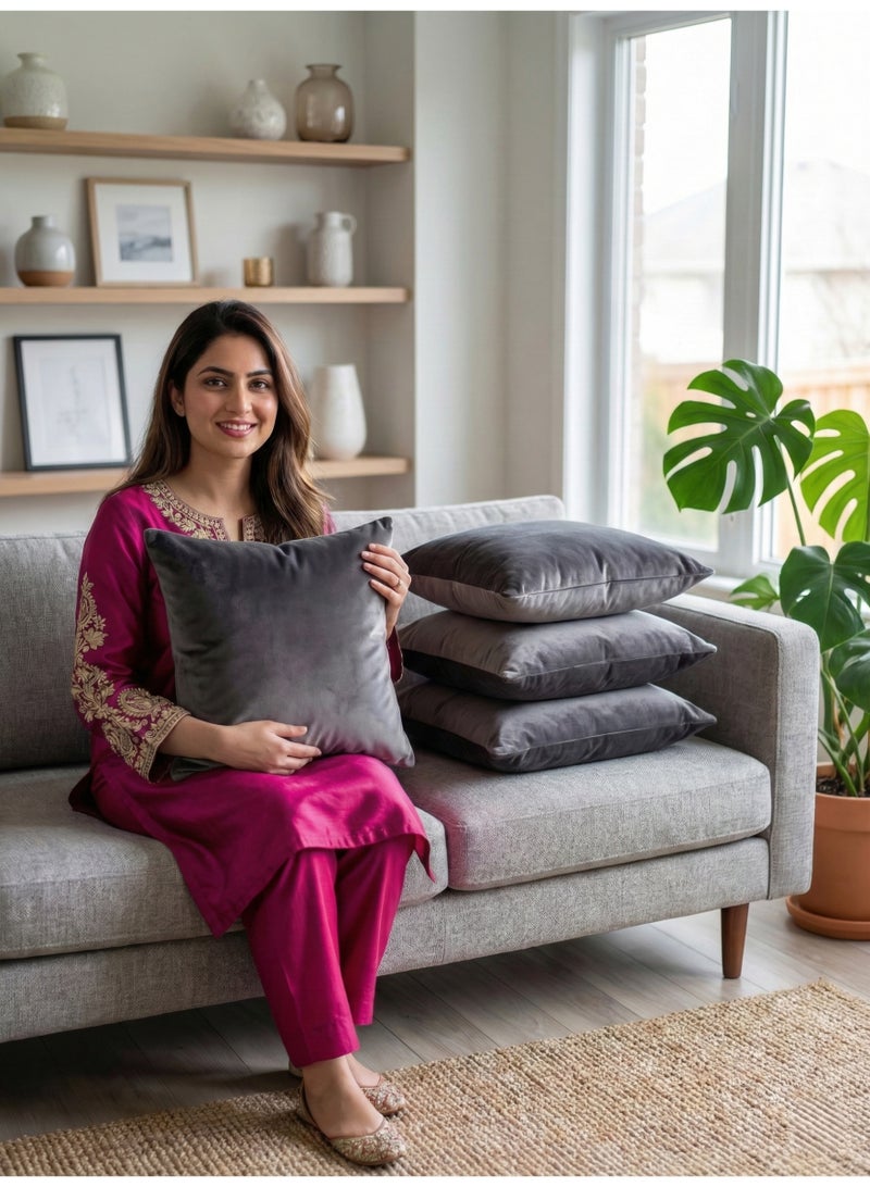 اوريكسهوم مجموعة من 4 أغطية وسائد مخملية - أغطية وسائد ناعمة مزخرفة للأريكة والسرير والكرسي بسحاب غير مرئي (عبوة من 4 قطع) - Image 3
