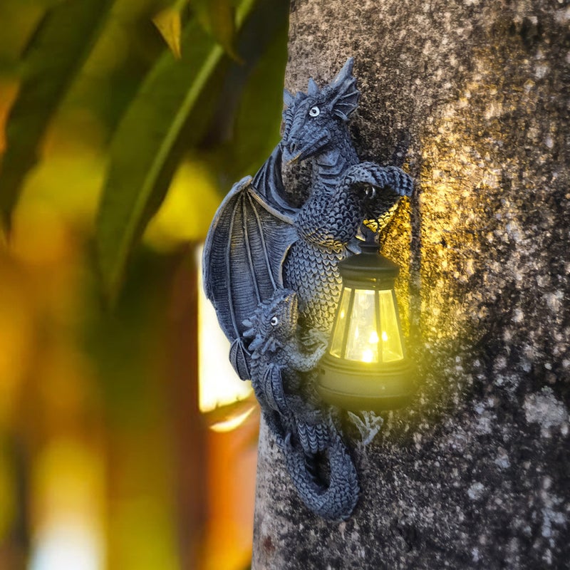 Creative Dragon Statue Wall Mount Dragon Hug Tree Solar Light for Garden Sculpture Decor - Image 4