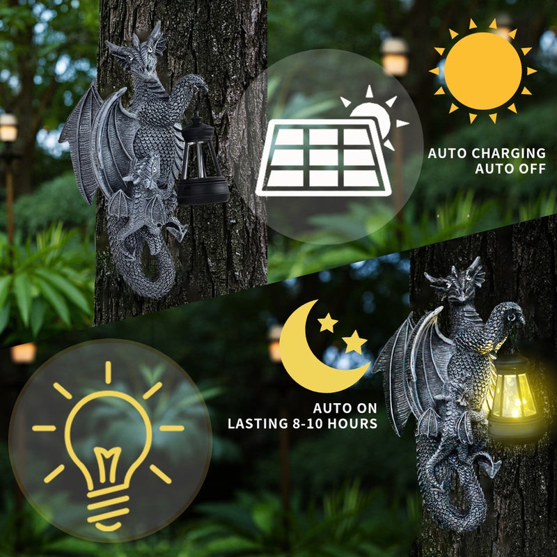 Creative Dragon Statue Wall Mount Dragon Hug Tree Solar Light for Garden Sculpture Decor - Image 3