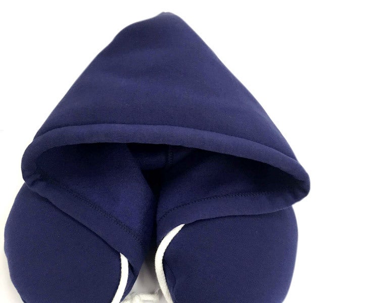 Hooded U-Shaped Neck Pillow Cotton Microbeads Blue