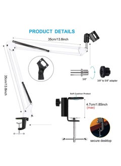Generic Microphone Stand Broadcast Studio Mic Suspension Boom Scissor Arm Stand (White)  - Image 4