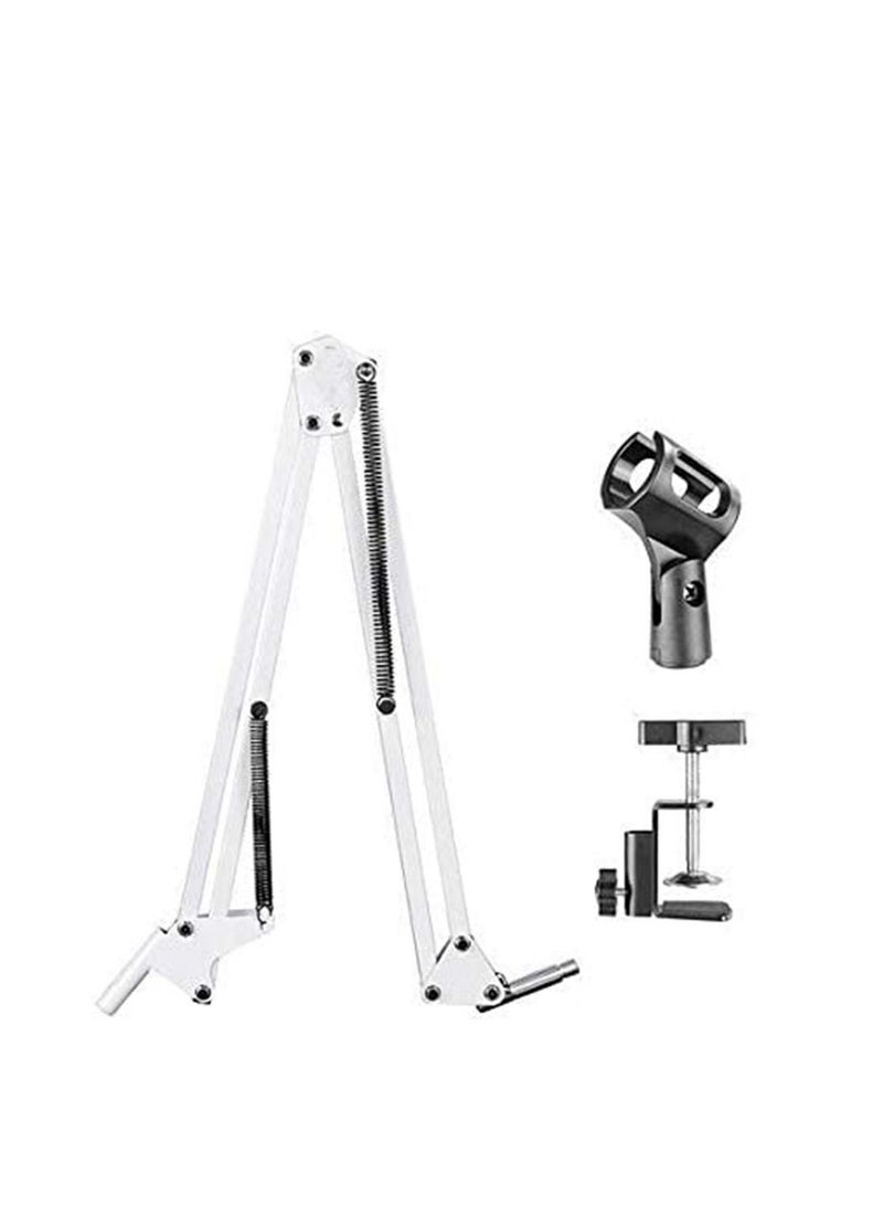 Microphone Stand Broadcast Studio Mic Suspension Boom Scissor Arm Stand (White)  - Image 2