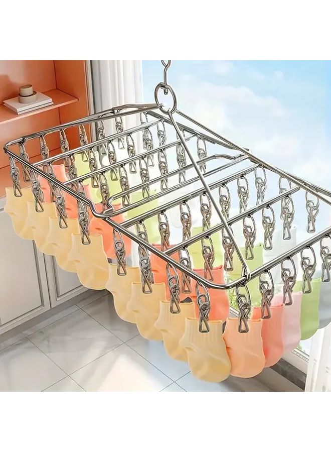 Stainless Steel Sock Hanger With 40 Windproof Clips Wall Mounted Laundry Organizer - Image 5
