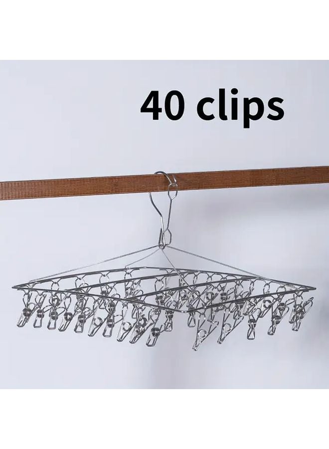 Stainless Steel Sock Hanger With 40 Windproof Clips Wall Mounted Laundry Organizer - Image 1
