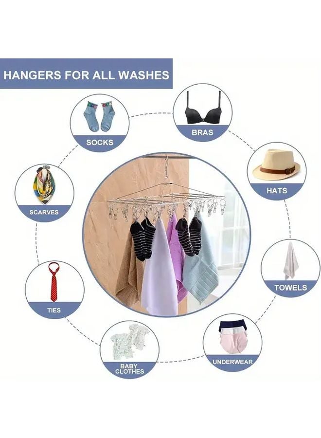Stainless Steel Sock Hanger With 40 Windproof Clips Wall Mounted Laundry Organizer - Image 3