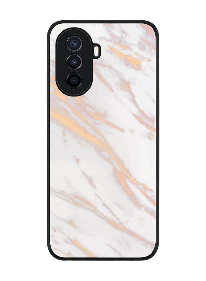 Stylizedd Rugged Black edge case for Huawei Nova Y70  Slim fit Soft Case Flexible Rubber Edges Anti Drop TPU Gel Thin Cover - Marble Print Gold Grey - Image 1