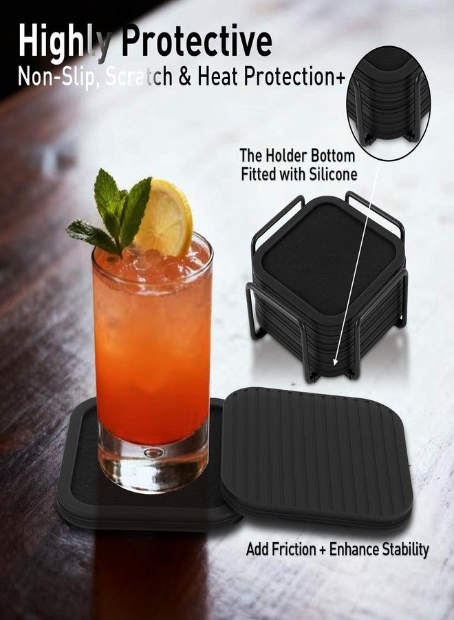 Lexenic Absorbent Coasters with Holder, Silicone Coasters Set of 6 with Removable Felt Insert, Cup Coaster for Drinks, Easy Grip, Tabletop Protection, Home Decor Coaster for Coffee Table,Bar & Kitchen - Image 4