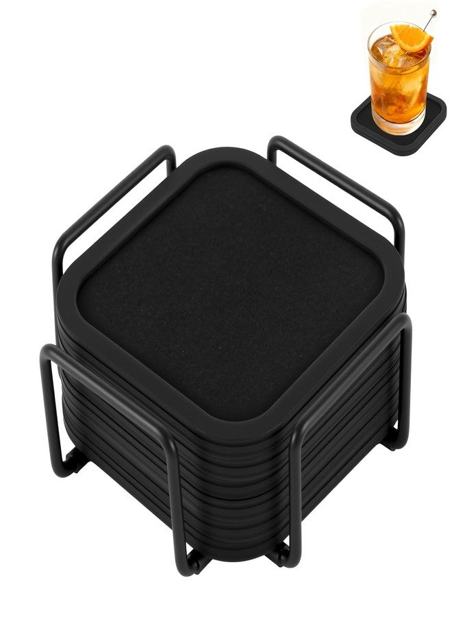 Lexenic Absorbent Coasters with Holder, Silicone Coasters Set of 6 with Removable Felt Insert, Cup Coaster for Drinks, Easy Grip, Tabletop Protection, Home Decor Coaster for Coffee Table,Bar & Kitchen - Image 1
