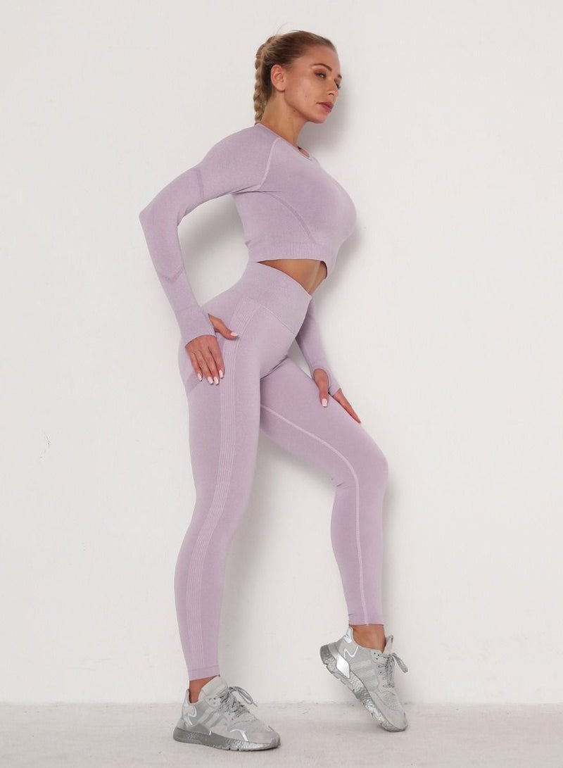 Loquat High Waist Tight-Fitting Sports Set Light Purple  - Image 1