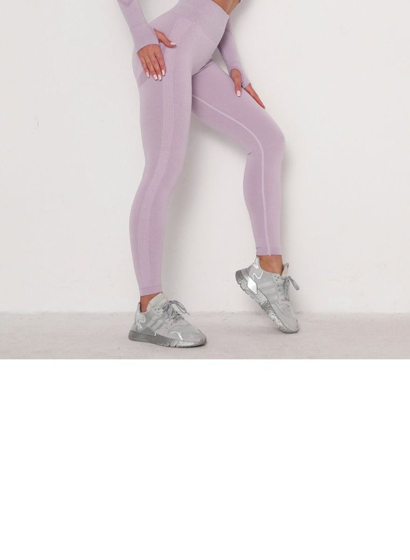 Loquat High Waist Tight-Fitting Sports Set Light Purple  - Image 3