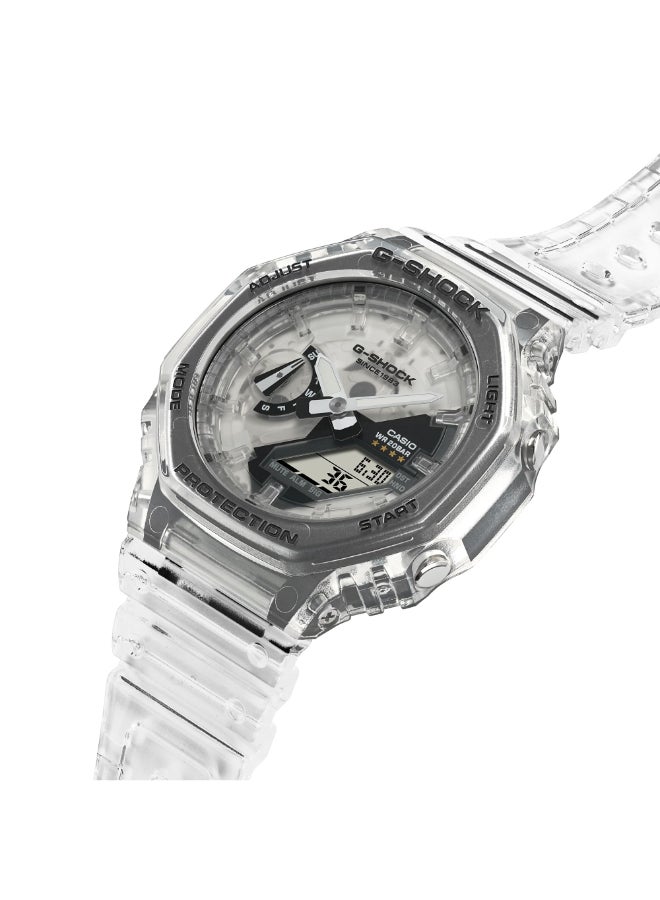 CASIO ساعة يونيسكس - جي شوك الذكرى الأربعين ريمكس الرقمية التناظرية بقرص أبيض حزام شفاف من الراتنج GA-2140RX-7ADR - Image 4