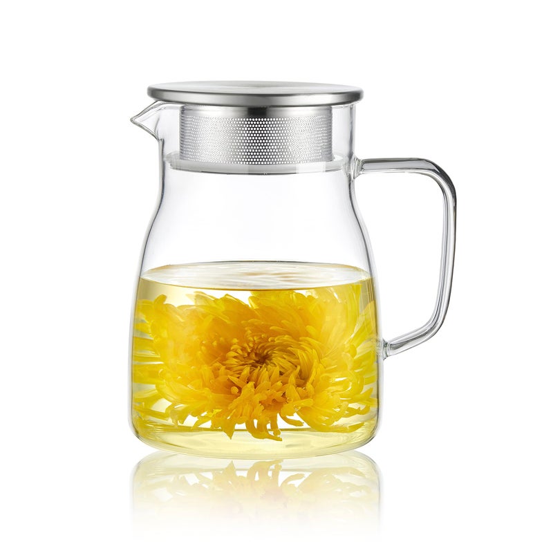CNGLASS One-Touch Glass Teapot, 27oz(800ml) Glass Tea Kettle with Stainless Steel Filter Lid, Stovetop Safe Loose Leaf Tea Maker - Image 1