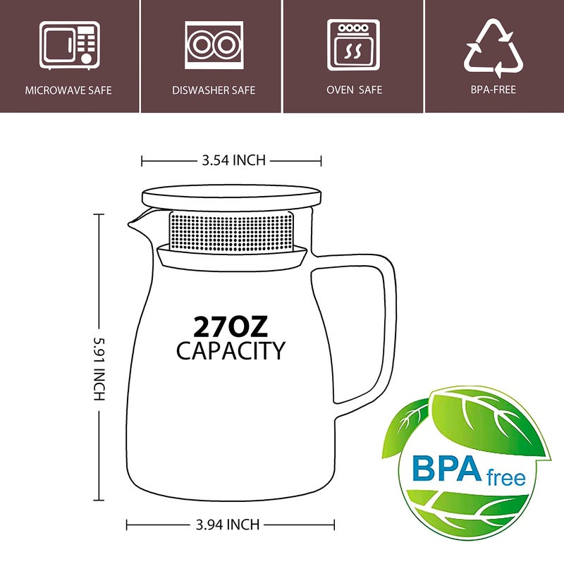 CNGLASS One-Touch Glass Teapot, 27oz(800ml) Glass Tea Kettle with Stainless Steel Filter Lid, Stovetop Safe Loose Leaf Tea Maker - Image 2