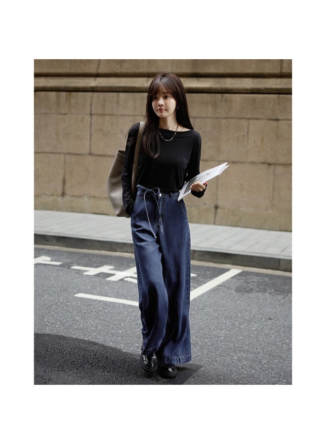 Mt Autumn Lightweight French Wide-edge Boat Collar Thin Simple Comfortable Elastic Long-sleeve Women's T-shirt - Image 3