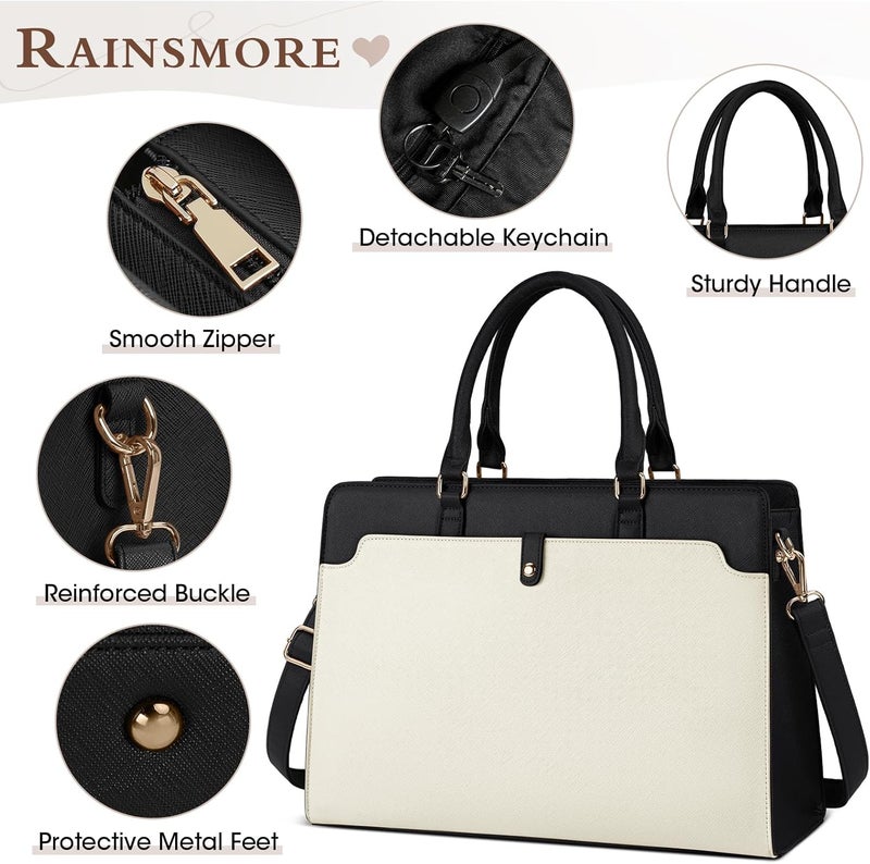 RAINSMORE حقيبة كمبيوتر محمول RAINSMORE للنساء مقاس 15.6 بوصة من الجلد، حقيبة عمل مقاومة للماء، حقيبة مكتبية للكمبيوتر، حقيبة يد - Image 2