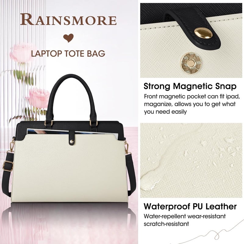 RAINSMORE حقيبة كمبيوتر محمول RAINSMORE للنساء مقاس 15.6 بوصة من الجلد، حقيبة عمل مقاومة للماء، حقيبة مكتبية للكمبيوتر، حقيبة يد - Image 3