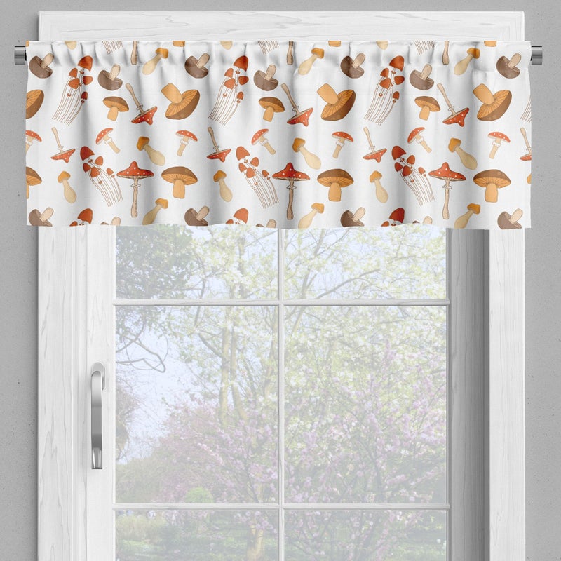 Ambesonne Autumn Valance & Tier Curtain 3 pcs Set  Colorful Mushroom Pattern Woodland Illustration Fall Season Romance  Window Treatments for Room Kitchen Decor  55"" x 24""  Warm Taupe Brown and Coral - Image 4