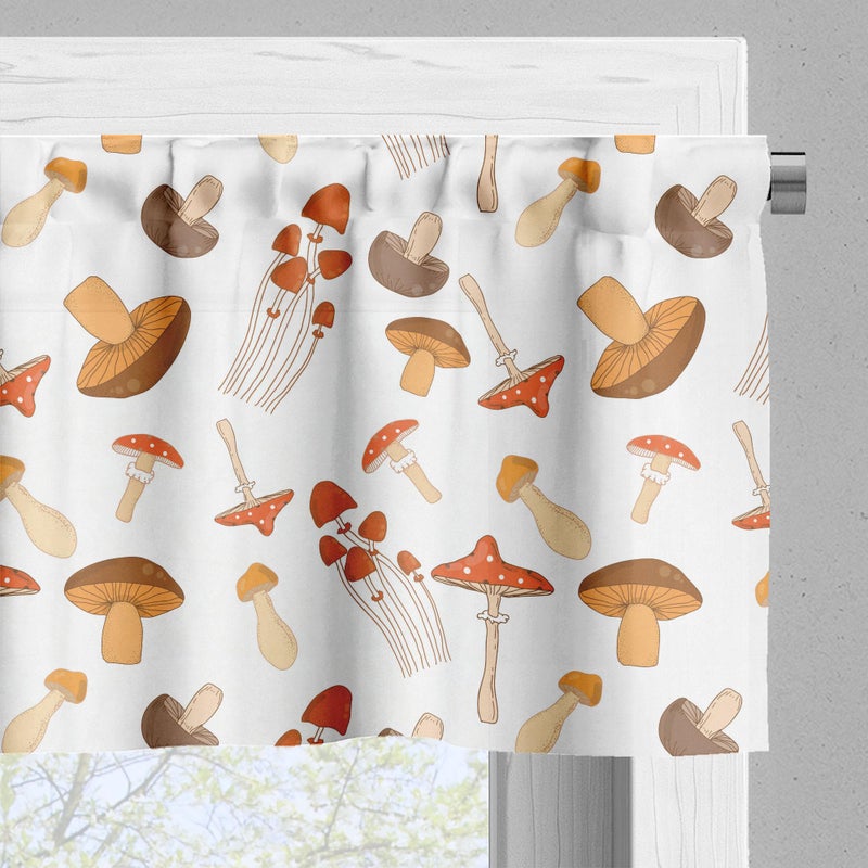 Ambesonne Autumn Valance & Tier Curtain 3 pcs Set  Colorful Mushroom Pattern Woodland Illustration Fall Season Romance  Window Treatments for Room Kitchen Decor  55"" x 24""  Warm Taupe Brown and Coral - Image 5
