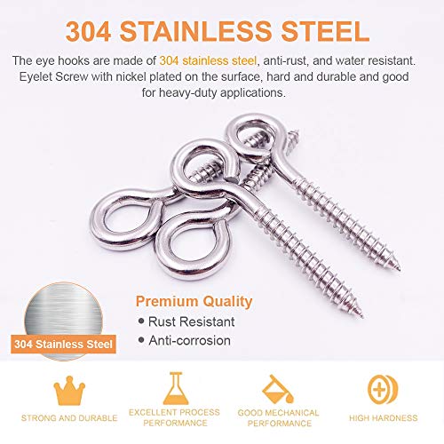 ZUSFUL 12-Pack 304 Stainless Steel Screw Eyes, Heavy Duty Screw in Eye Hooks Ring for Yoga, Swing Chair, Indoor & Outdoor, Self Tapping, 3.2" - Image 3