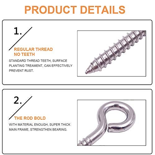ZUSFUL 12-Pack 304 Stainless Steel Screw Eyes, Heavy Duty Screw in Eye Hooks Ring for Yoga, Swing Chair, Indoor & Outdoor, Self Tapping, 3.2" - Image 4