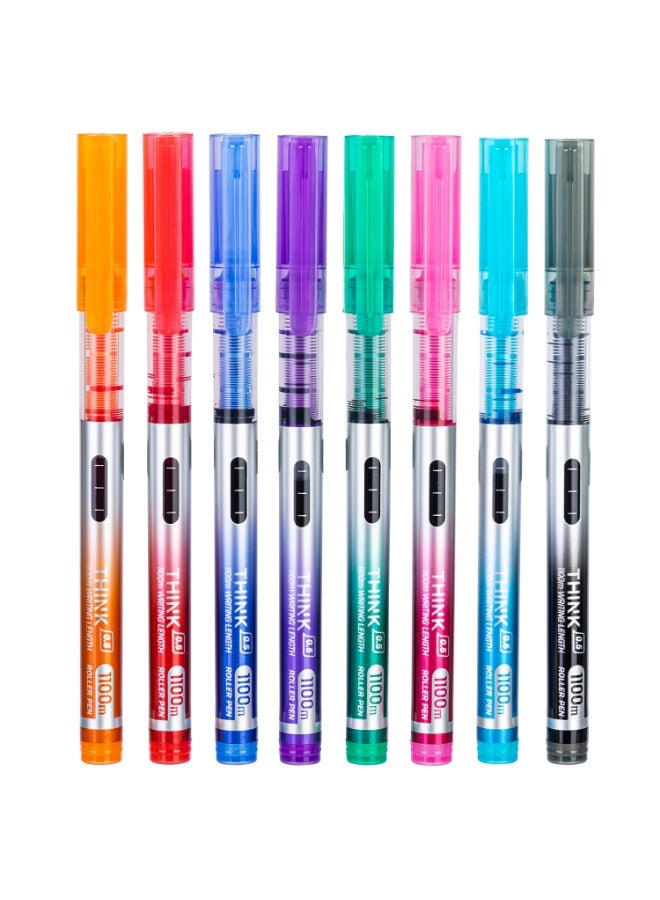 Deli EQ300-8C Roller Pen Set 0.5mm Needle Tip â€“ 8 Assorted Colors, Quick-Dry Ink, Smooth Writing for School & Office - Image 2