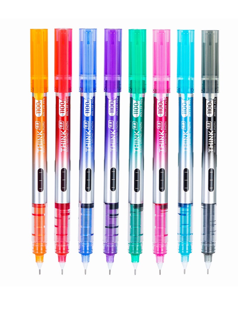 Deli EQ300-8C Roller Pen Set 0.5mm Needle Tip â€“ 8 Assorted Colors, Quick-Dry Ink, Smooth Writing for School & Office - Image 1
