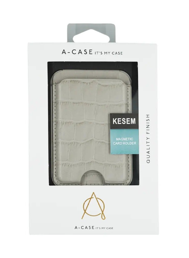 A-CASE Card Holder, KESEM series Magnetic compatible Genuine Leather Card Holder with Stand for Smart Phone - GRAY - Image 5