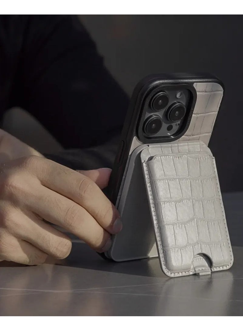 A-CASE Card Holder, KESEM series Magnetic compatible Genuine Leather Card Holder with Stand for Smart Phone - GRAY - Image 3