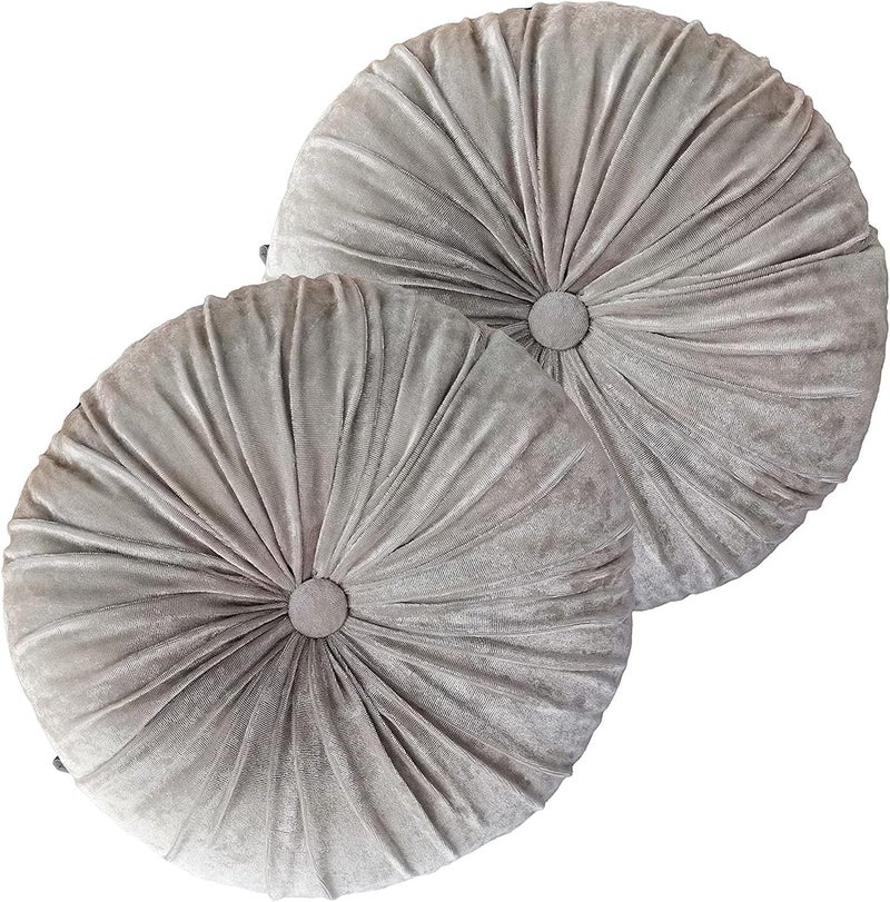 Verpert Pack 2：Round Floor Cushions Pillow, Solid Color Velvet Meditation Cushion Pumpkin Pleated Meditation Pillow for Home Sofa Bed Car Decor Floor Pillow Cushion Gray - Image 1