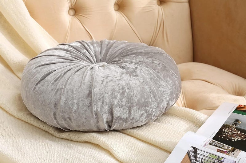Verpert Pack 2：Round Floor Cushions Pillow, Solid Color Velvet Meditation Cushion Pumpkin Pleated Meditation Pillow for Home Sofa Bed Car Decor Floor Pillow Cushion Gray - Image 3