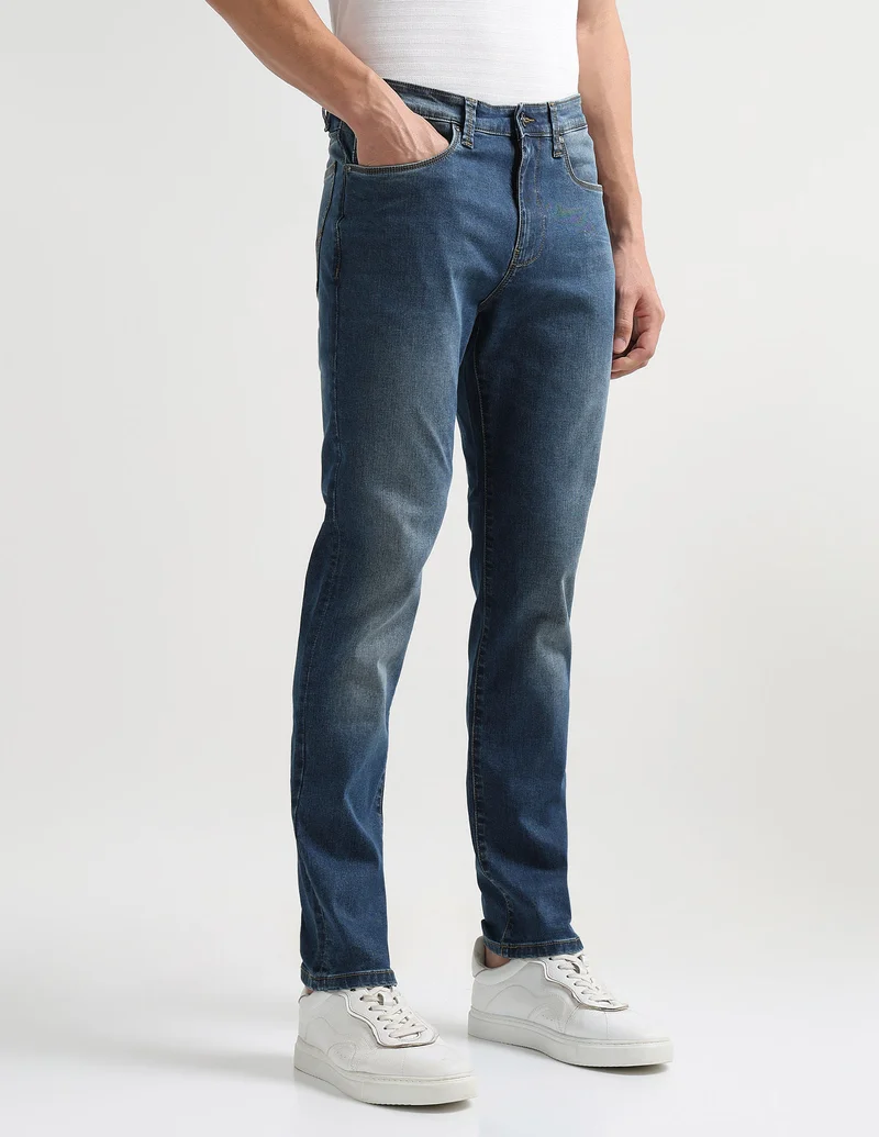 Arrow Indigo Soho Slim Tapered Fit Mid Rise Jeans for Men | Best Price UAE
