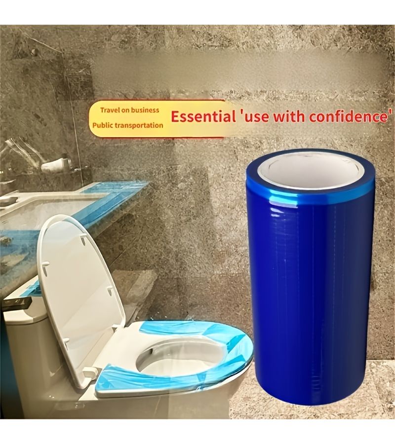 2 Rolls Blue Plastic Isolation Film Non Stick Shower Divider With Breakpoint Tear Off Holes Easy Peel Stick Installation Partition For Hotels Restrooms Bathtubs - Image 1