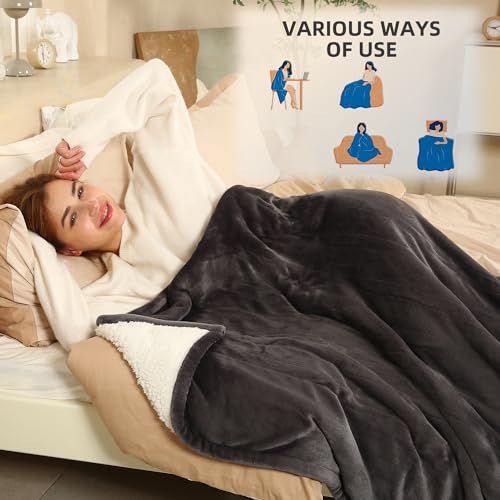 ESTINGO Electric Throw Blanket Heated Blanket Throw with 5 Heating Levels & 4 Hours Auto Off, 50"x60" Heated Throw Blanket with ETL & FCC Certification for Home Office, Machine Washable, Dark Gray - Image 5