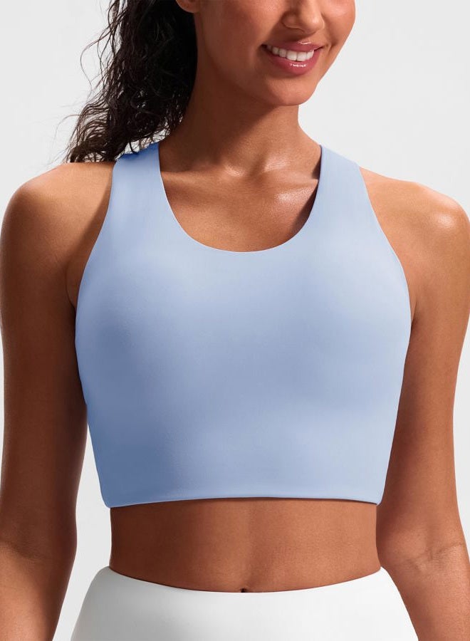 JOYSPELS Sports Bras for Women Extra Comfort Criss-Cross Back Padded Workout Tops for Women Medium Support Light Blue - Image 2