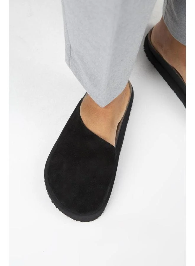 Ateshi Women's Real Leather Flat Sandal Black Slipper