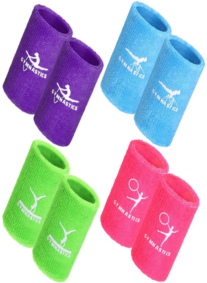 Blosssound 4 Pairs 3.9 Inch Gymnastics Sports Wristbands for Kids Wrist Sweatbands Polyester Cotton Wrist Bands Sweat Band for Gym(Blue, Purple, Green, Pink) - Image 1