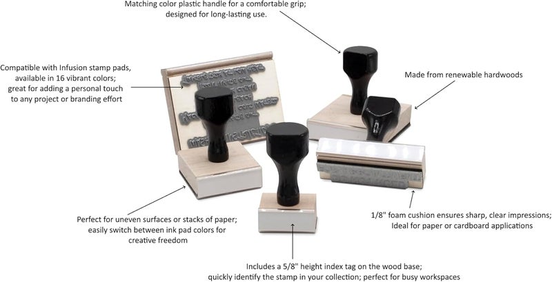 Infusion Traditional Wood Stamp with Black Wood Handle (4" x 4") - Image 3