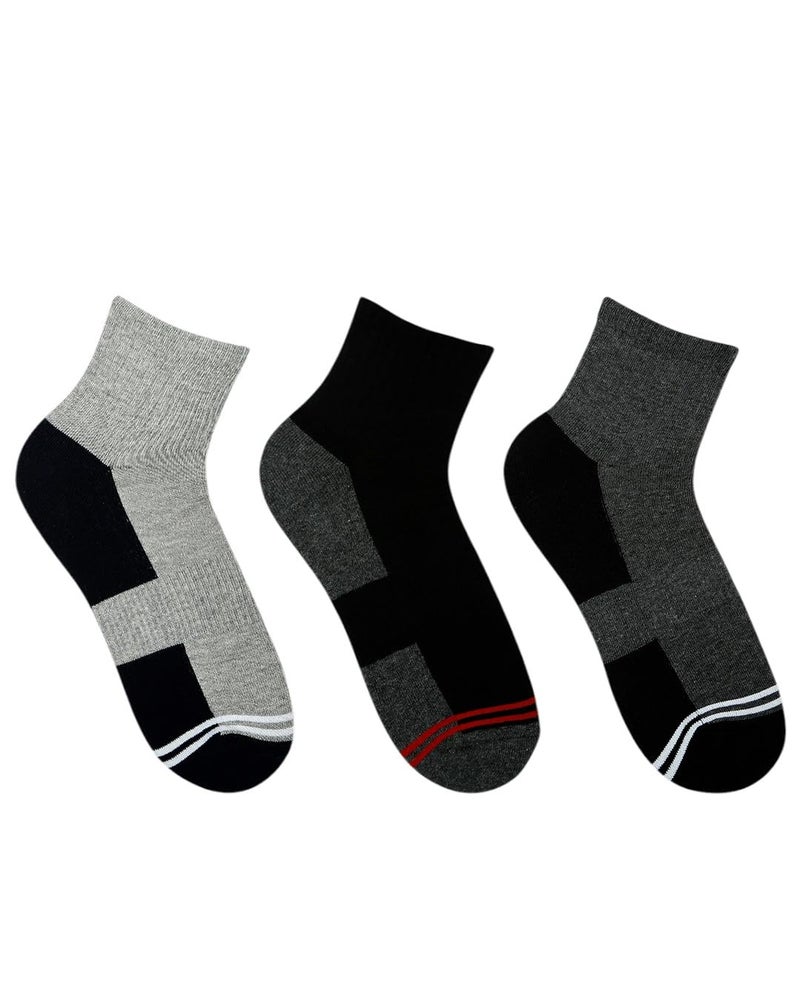 BALENZIA SocksXpress Men's Cushioned High Ankle Sports/Gym Socks (Free Size) Made with 100% Cotton & Spandex. Pack of 3 (Multicolour) | Terry/Towel Ankle Socks for Men. - Image 1