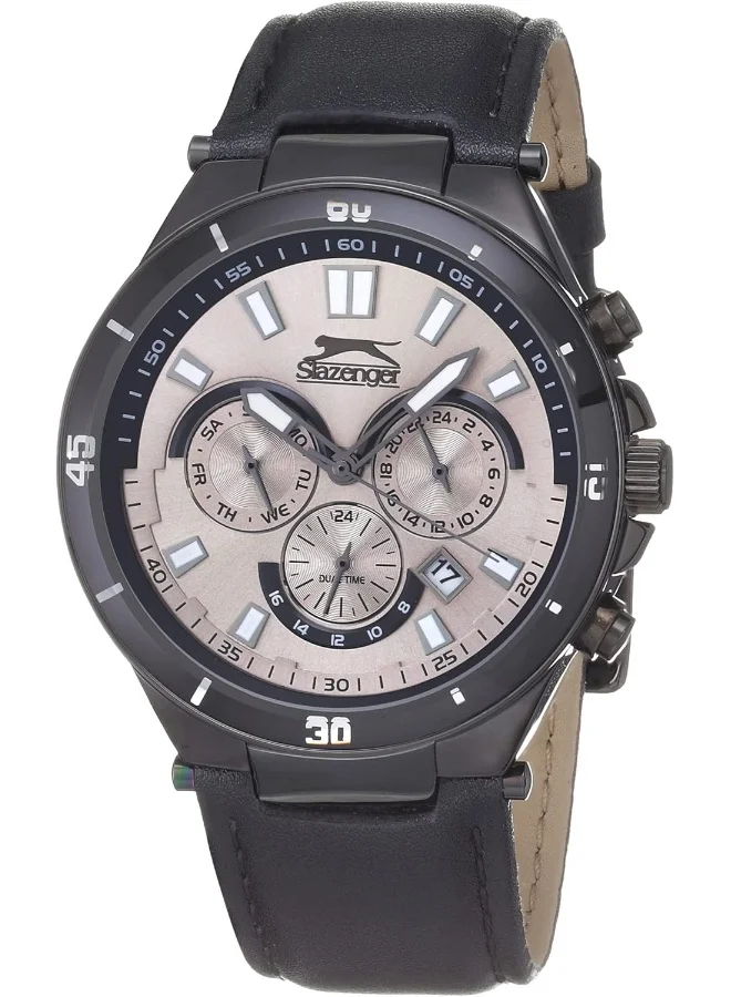سلازنجر Men's Quartz Movement Watch, Multi Function Display and Leather Strap - SL.9.6558.2.02, Black