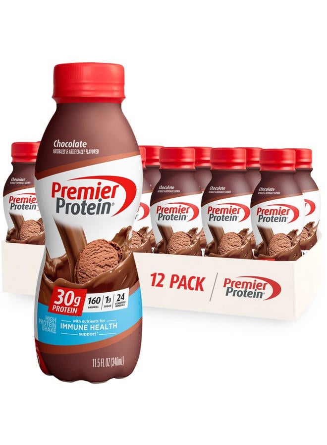 Premier Protein شيك، شوكولاتة، 30 جرام بروتين 1 جرام سكر 24 فيتامينات معادن مغذيات لدعم صحة المناعة، 11.5 أونصة سائلة (عبوة من 12) - Image 1