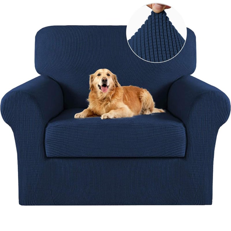 Turquoize 2 Piece Chair Covers Chair Slipcovers for Living Room Armchair Sofa Covers Chair Couch Cover with Arms Washable Furniture Protector for Chairs Feature Thick Jacquard Fabric Chair Navy