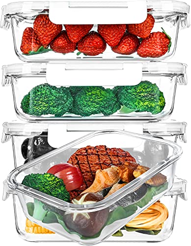 M MCIRCO 5Packs 36 Oz Glass Meal Prep Containers with Locking Lids Glass Food ContainersAirtight Lunch ContainerMicrowave Oven Freezer and Dishwasher 45 Cup White