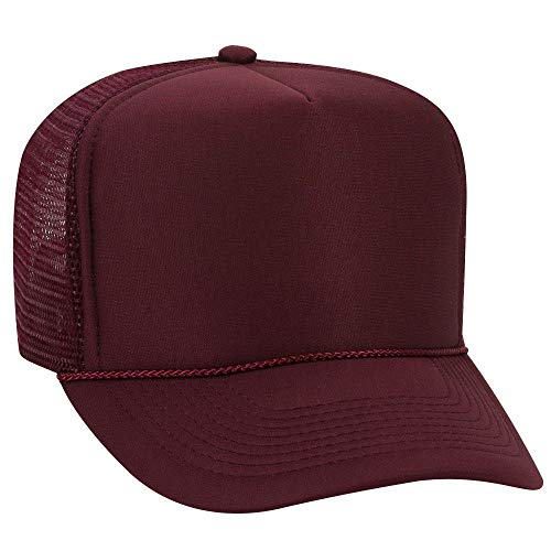 OTTO Polyester Foam Front 5 Panel High Crown Mesh Back Trucker Hat - Maroon - Image 1